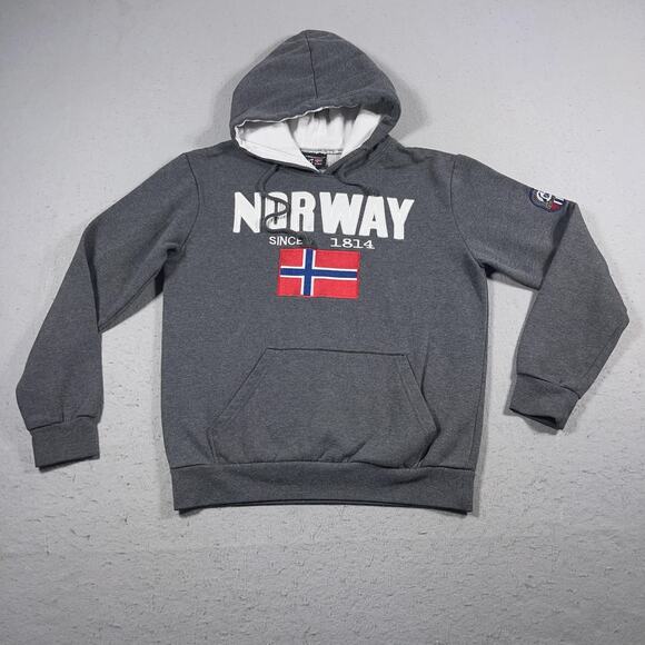 Scandinavian Explorer Hoodie Mens XS Flag Pullover‎ Sweatshirt Norway 1814 Patch - Picture 1 of 9